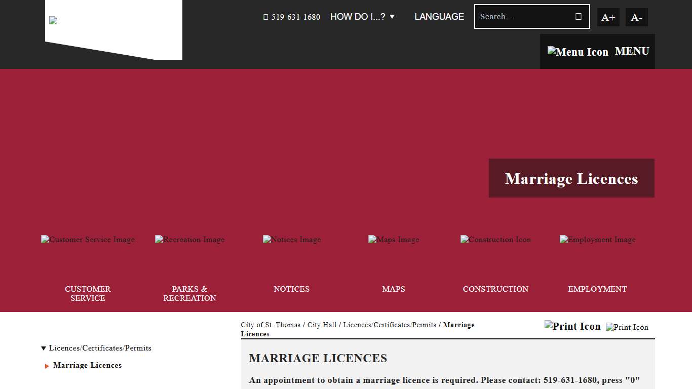 Marriage Licences - City of St. Thomas