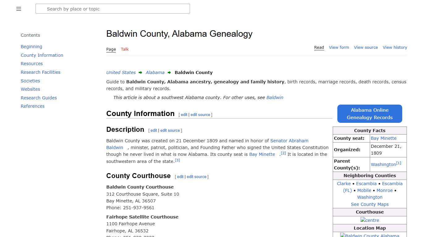 Baldwin County, Alabama Genealogy • FamilySearch